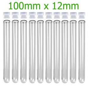 Plastic Test Tubes 100mm x 12mm with stoppers - Laboratory Use - Amounts Between 10 and 500
