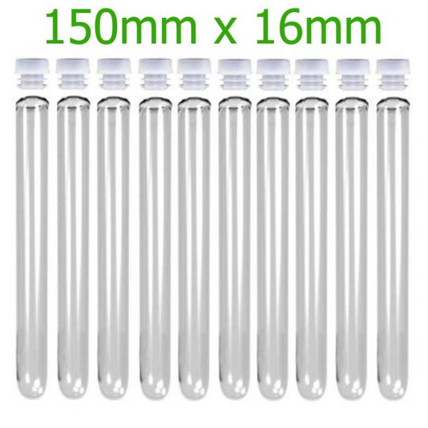 Plastic Test Tubes 150mm x 16mm with stoppers - 20ml Capacity - Amounts Between 10 and 500